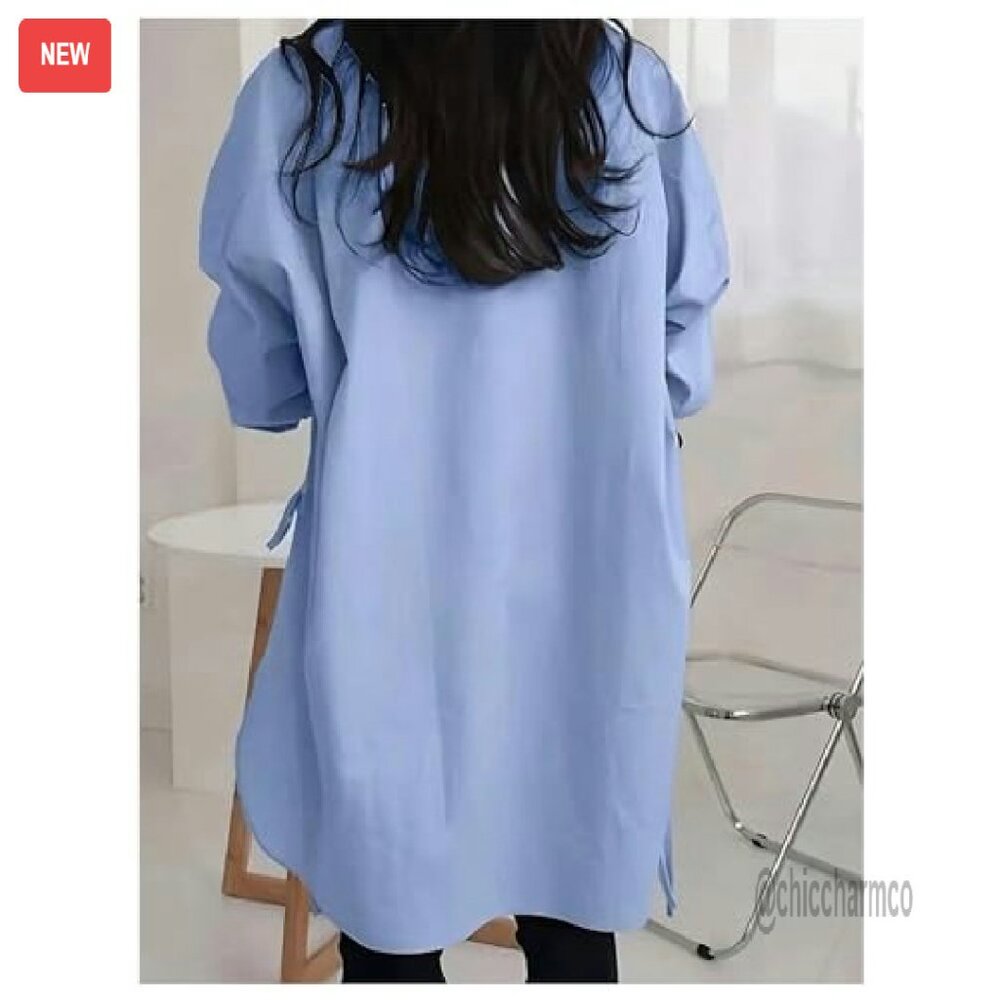 Oversized Button Down Shirt Split Hem Long Sleeve… - image 3
